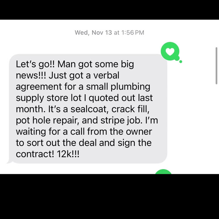 Text message testimonial: student got a verbal agreement on a 12 thousand dollar job