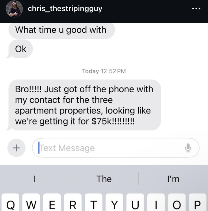 Instagram DM testimonial: student closing three apartment properties for $75,000