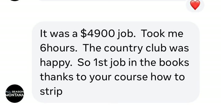 Text message testimonial: student sent a 36 thousand dollar sealcoat bid